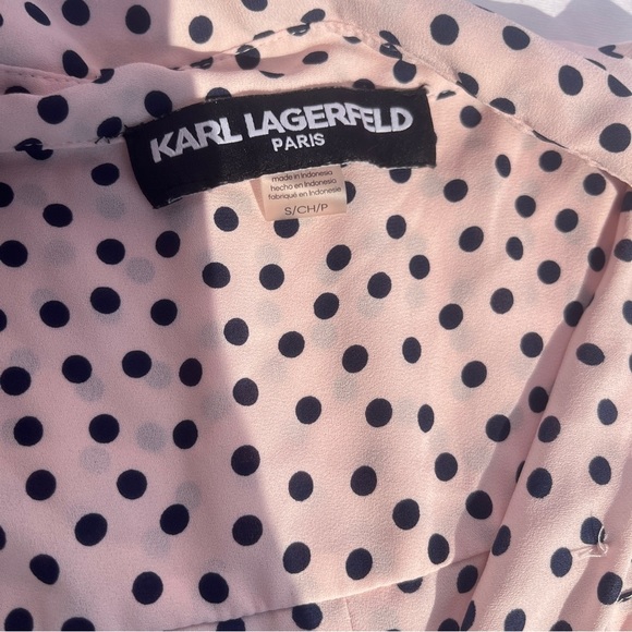 Karl Lagerfeld Blush and Black Polka Dot Blouse - Picture 3 of 6